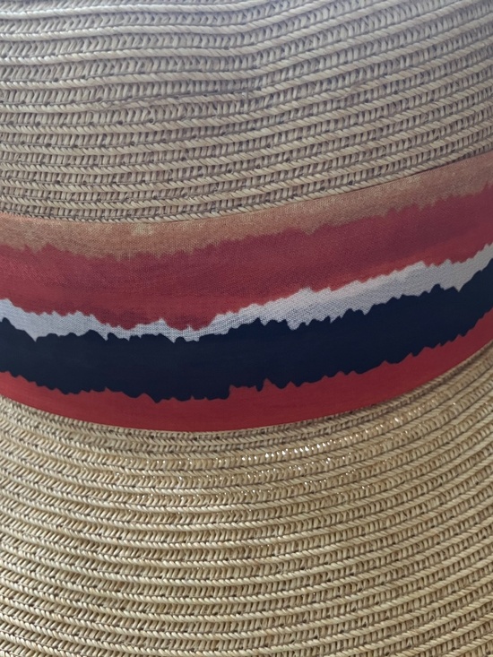 Nordstrom Straw Wide Brim Adjustable Hat With Red Black and Blue Band